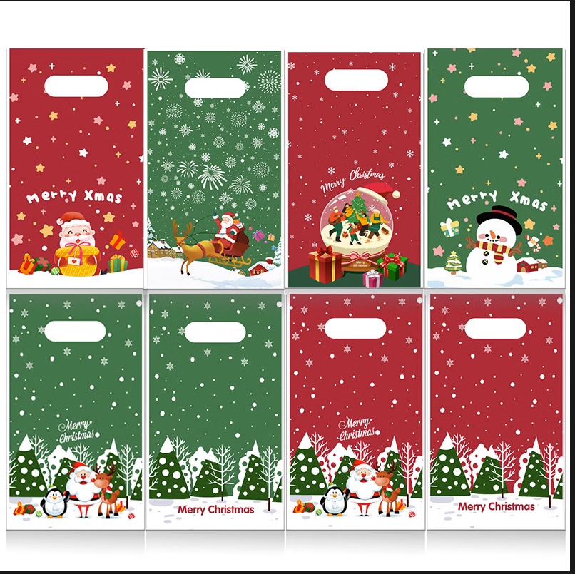厂家现货圣诞节卡通塑料礼品袋糖果礼物包装袋平口手提收纳袋批发