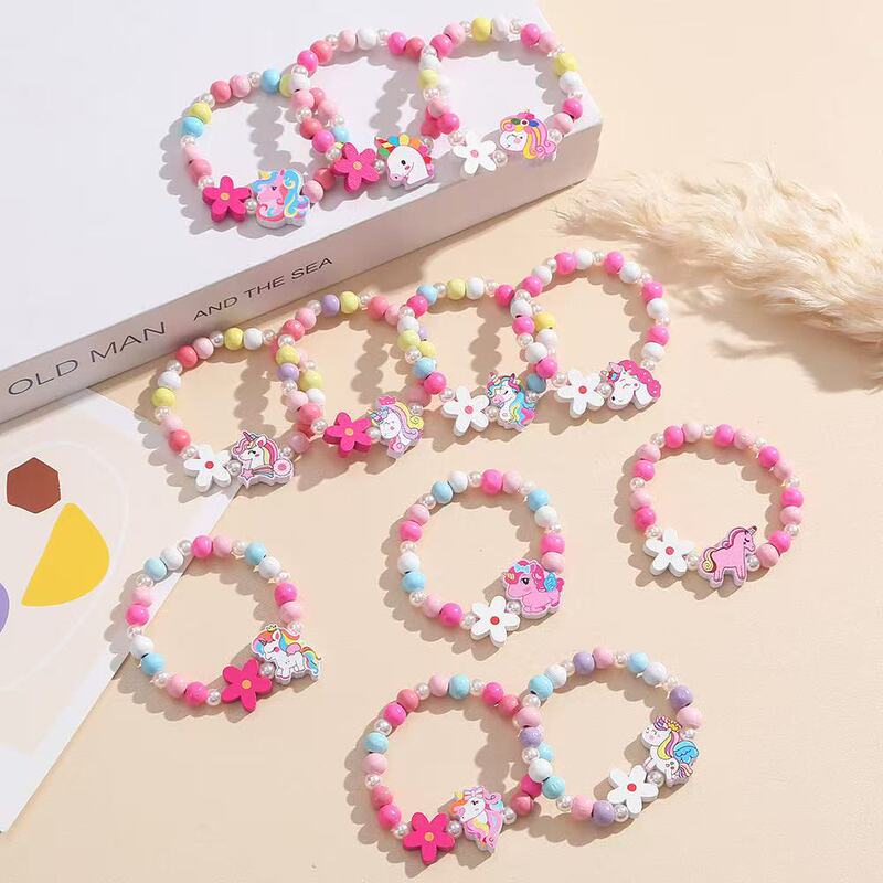 Cartoon Creative Wooden Unicorn Bracelet Cute Girl Baby Bracelet Student Jewelry Bracelet Jewelry Decoration