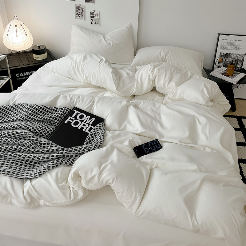 Japanese-style washed cotton solid color double-piece four-piece bedding set student dormitory bed sheet quilt cover fitted sheet wholesale