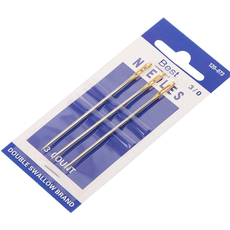 Agujas de coser a mano azules al por mayor del fabricante, agujas de bordado de punto de cruz hechas a mano con puntas doradas, agujas de coser domésticas para ropa, varios tamaños, agujas de ojo grande.