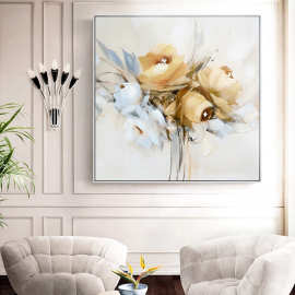 ins风抽象笔触花朵装饰画 奶油黄高级感挂画酒店民宿办公室装饰画