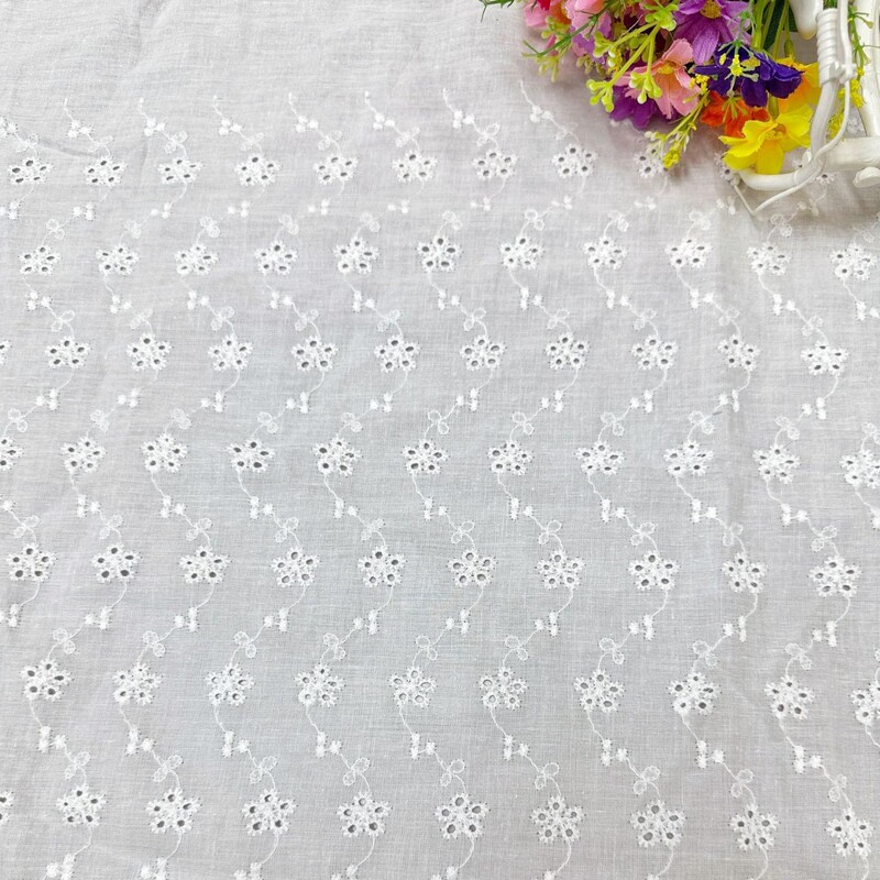 Popular Perforated Pure Cotton Embroidered Fabric with Small Floral Cotton Thread Embroidery for Children's Clothing, Shoes, and Hats Popular Perforated Pure Cotton Embroidered Fabric with Small Floral Cotton Thread Embroidery for Children's Clothing, Shoes, and Hats