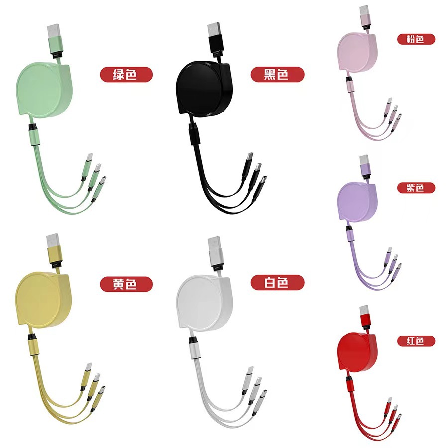 6A un cable de datos retráctil de carga rápida de 100w macarón 3 en 1 cable de carga publicitario regalos logotipo personalizado