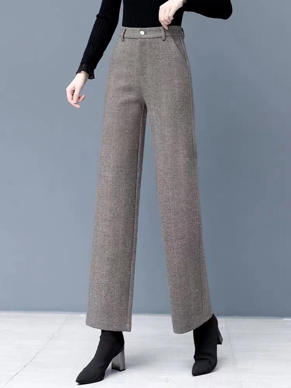 Woolen wide-leg pants for women 2023 autumn and winter new women's pants fleece-lined thick loose straight all-match casual suit pants Woolen wide-leg pants for women 2023 autumn and winter new women's pants fleece-lined thick loose straight all-match casual suit pants