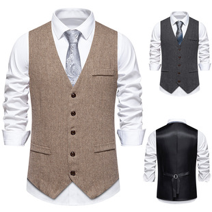 European Size 2025 New Men's Herringbone Suit Vest Vest Men's American Retro Single-Breasted Vest Jacket
