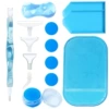 Blue coloured pencils, tools set