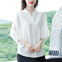 棉麻衬衫女亚麻上衣高端中袖七分袖妈妈宽松遮肚子小衫洋气高贵