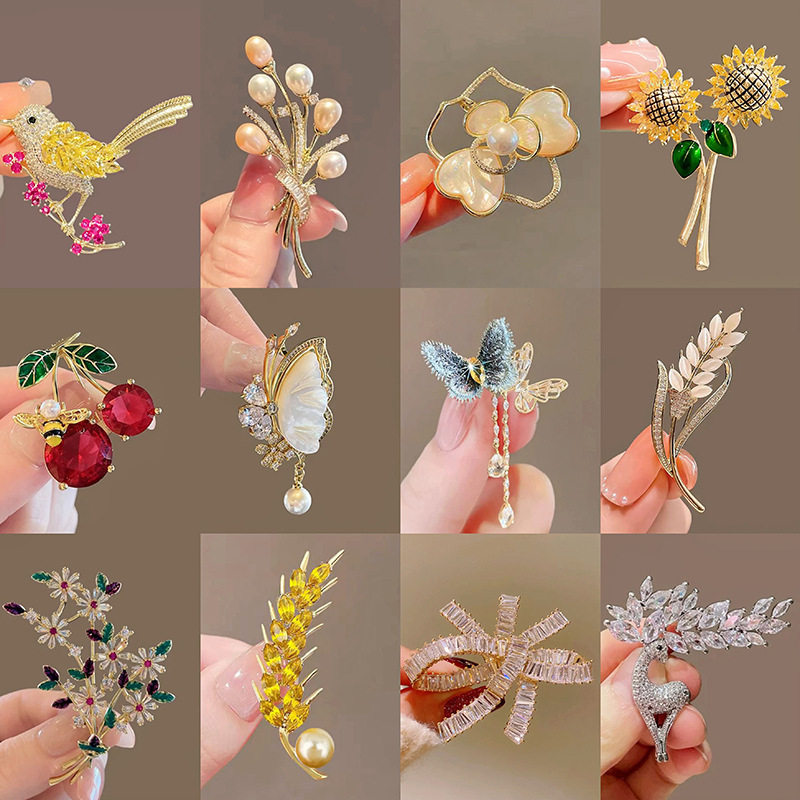 Copper Zirconium Brooch Light Luxury Fashion Butterfly Wheat Ear Brooch Batch high quality Brooch Accessories High Sense Corsage