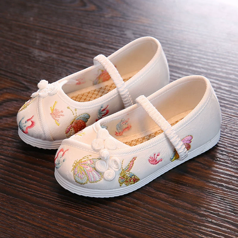 Детская обувь с вышивкой, старинный костюм, обувь для выступлений, обувь ханьфу для девочек, антикварная обувь чонсам, китайский стиль, старый Пекинский костюм, Тканевая обувь