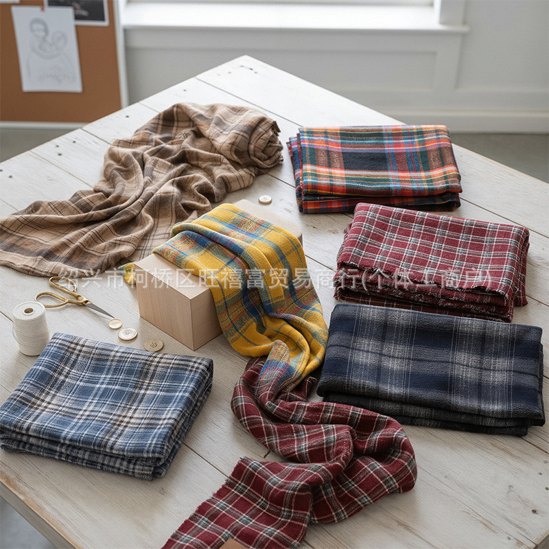 磨毛格子布衬衫英伦格子面料jk半身连衣裙diy手工衣服布料彩色