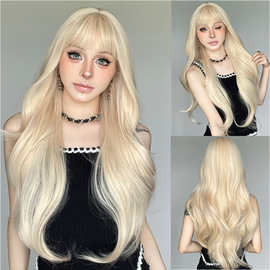 假发全头套女网红白金色长卷发齐刘海Lolita韩系Y2K辣妹wig尔樱