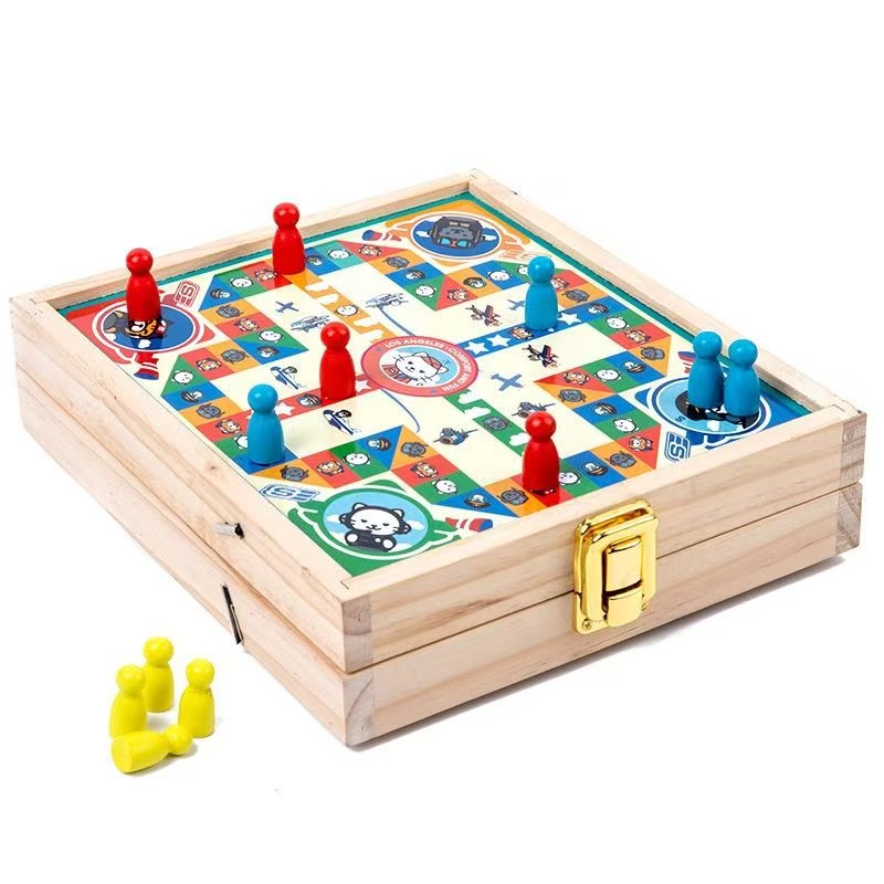 Juegos multifuncionales de rompecabezas 4 en 1 juegos infantiles damas voladoras de ajedrez de boliche de aventura juegos de mesa