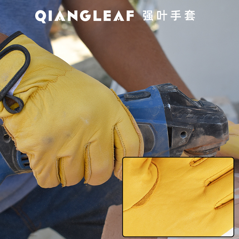 Hoja fuerte guantes de protección laboral de piel de oveja guantes de jardín resistentes al desgaste trabajo diario guantes de cuero de protección fábrica al por mayor
