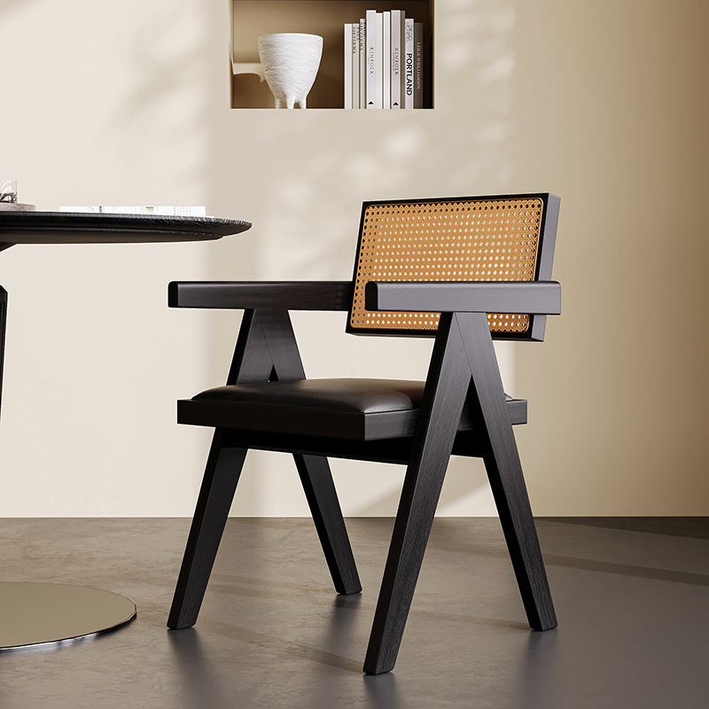 Solid Wood Dining Chair for Home, Mid-Century Style Chandigarh Chair, Wabi-Sabi Style Soft Armrest Chair, Leisure Rattan Chair Solid Wood Dining Chair for Home, Mid-Century Style Chandigarh Chair, Wabi-Sabi Style Soft Armrest Chair, Leisure Rattan Chair