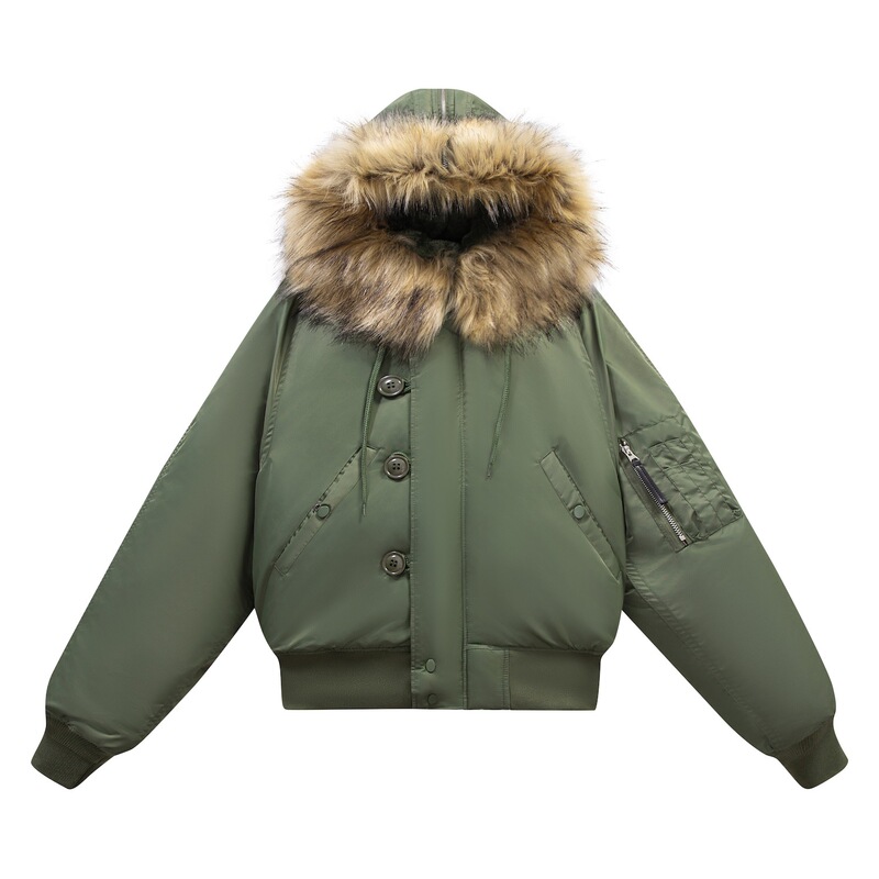 American Retro N2B Fur Collar Bomber Jacket for Men and Women Short Thickeneded Hooded Cotton Workwear Autumn and Winter Jacket