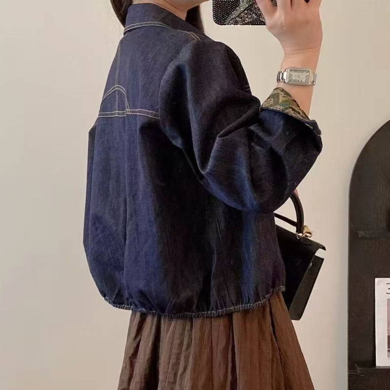 牛仔外套 2025秋季新款 复古设计感翻领单排扣长袖宽松休闲上衣女|undefined