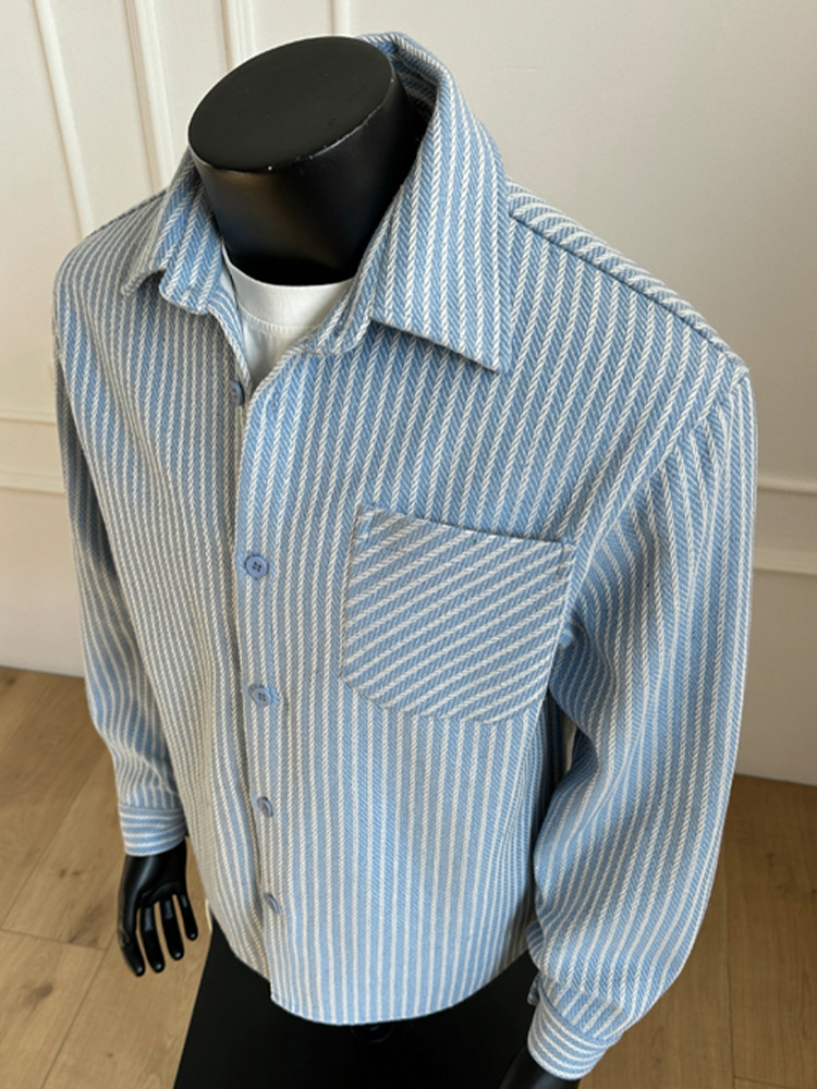 Camicia a maniche lunghe a righe uomo taglio largo giacca casual_voghion.com