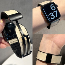 柔软硅胶拼皮磁吸扣适用于applewatch9苹果手表带iwatchs78代65SE