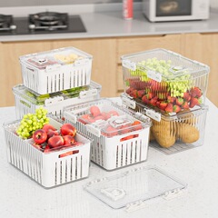 台所食品級冷凍冷蔵庫保存ケース野菜果物水切り収納ケース密封プラスチック家庭用