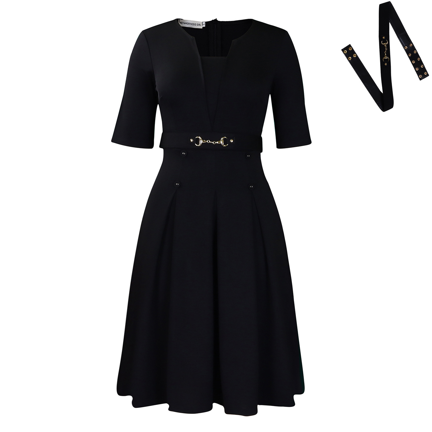 Women's Summer Elegant Short-Sleeve Solid Color Office Dress