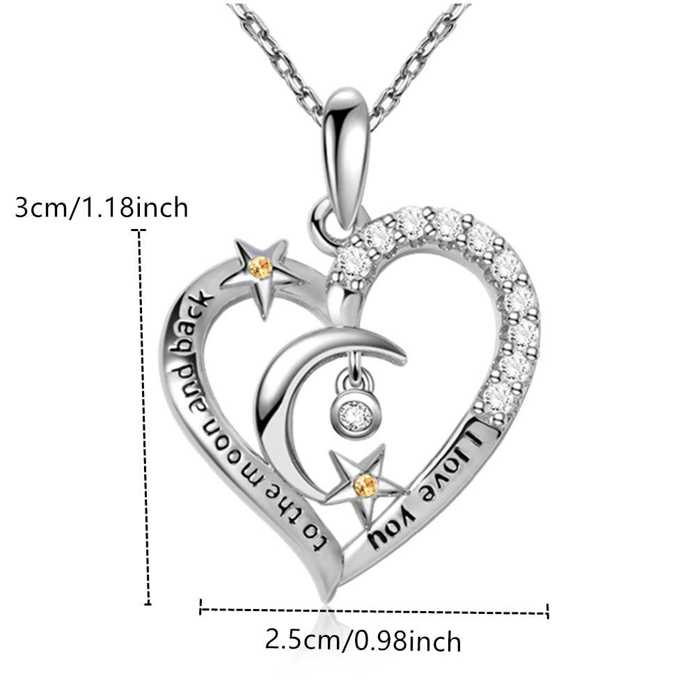 Collana con ciondolo a forma di cuore con stella e luna tempestata di diamanti, molto venduta, bella e alla moda, versatile accessorio di gioielleria da donna, regalo di compleanno._voghion.com
