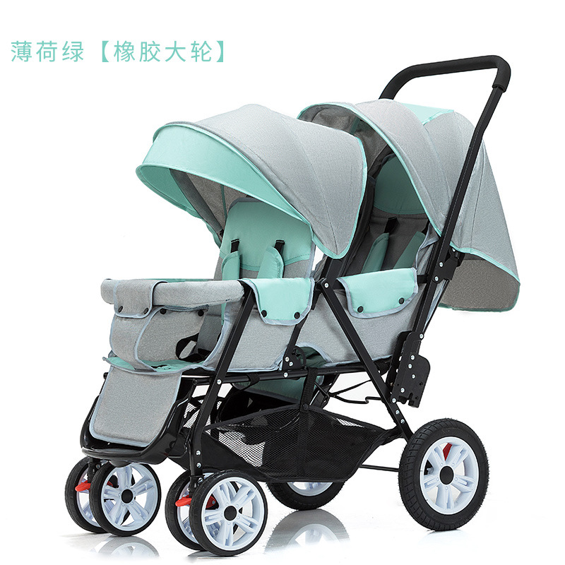 Cochecito Doble Plegable para Gemelos de Acero al Carbono, Plegable, Reclinable, Amortiguación de Impactos, para Gemelos image 12