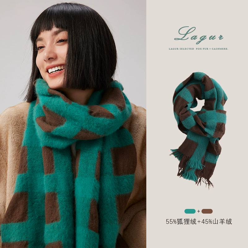 Редкая презентация! 55 fox cashmere 45 cashmere шарф клетчатый зелёный шарф увеличенный толстый шарф для женщин зима
