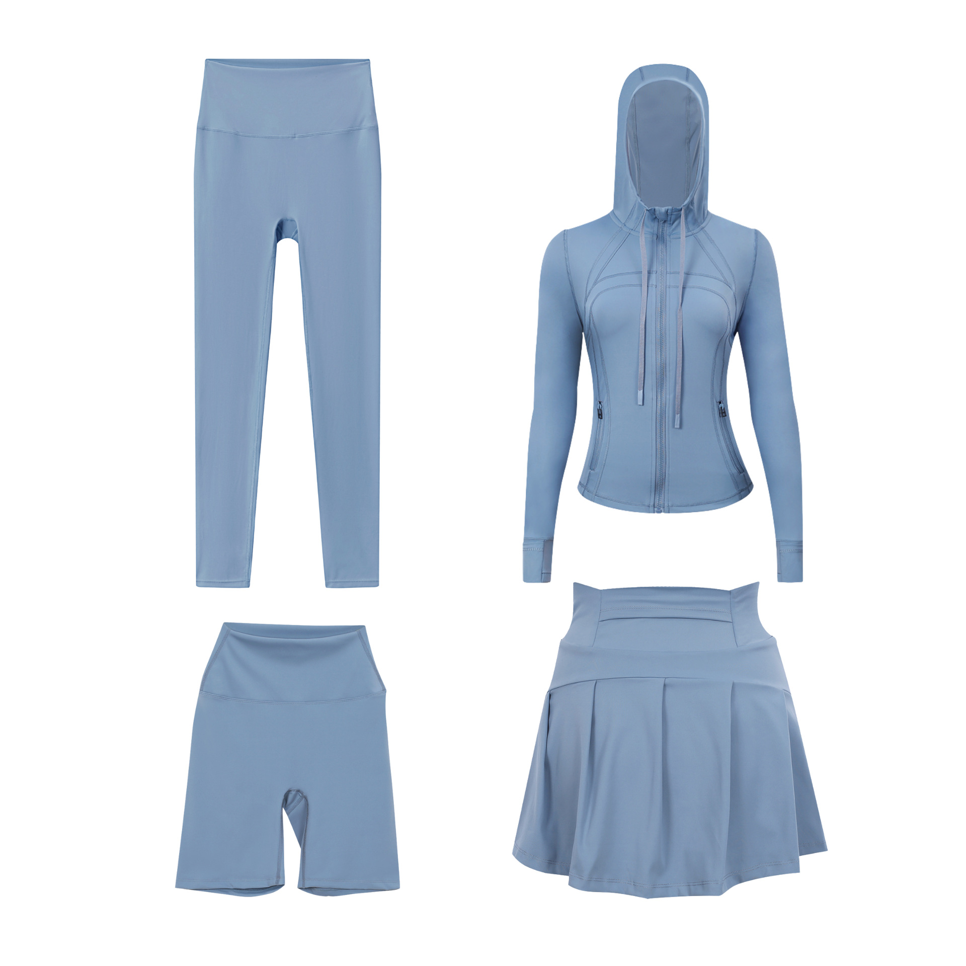 Women's Four Piece Set Sportswear Hooded Jacket Cropped Pants Short Skirt Slim Fit Outerwear Elastic Sports Jacket_ecoleips.com