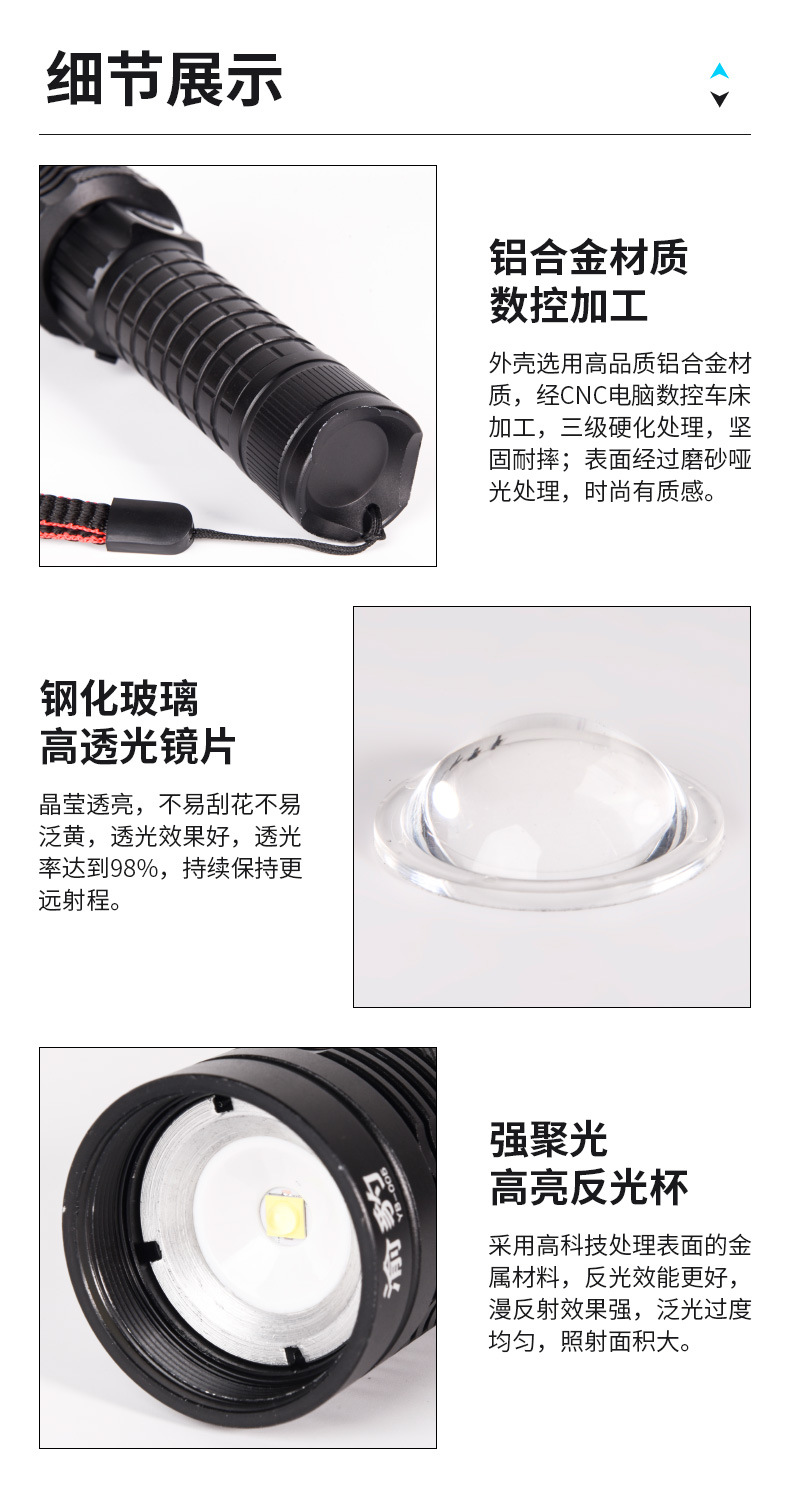 Strong Light Flashlight Battery, Detachable, Bright, Long-Lasting, Rechargeable, High-Power White Laser, Portable, Long-Range, Cross-Border