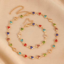 欧美ins风彩色爱心手链项链个性合金心形多巴胺手串网红手环女