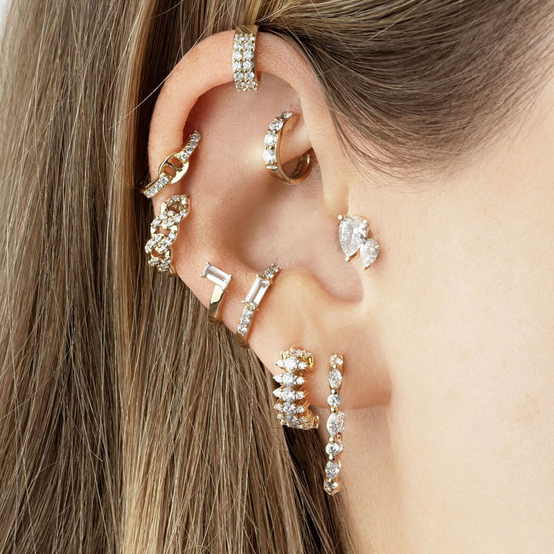 simple gold copper inlaid zircon ear clip irregular geometric single earringspicture3