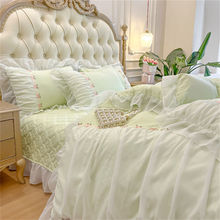 新款法式公主风床盖床单被套水洗棉床上四件套花边仙女高颜值