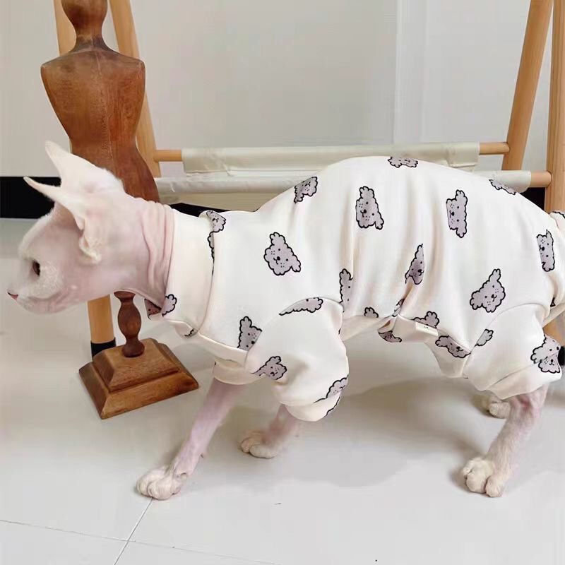 猫服 オールシーズン対応 エアコン付きの部屋用 四足服 ドイツ無毛猫 シュナウザー ペット トレンド 漫画柄|undefined