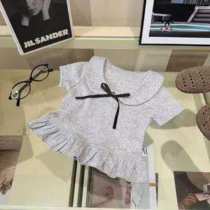 Летняя кукла детская модная универсальная футболка с бантиком короткий рукав кукольный воротник в западном стиле