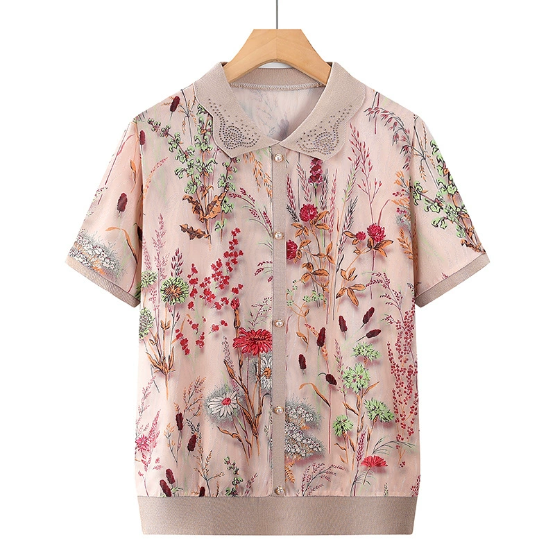 Новая мама с короткими рукавами футболка Летний средний и пожилой повседневный женский топ 50-60 лет старушка тонкая рубашка