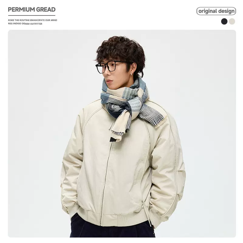 美式街头立领廓形羽绒夹克男士冬季纯色潮酷90白鸭绒羽绒服外套