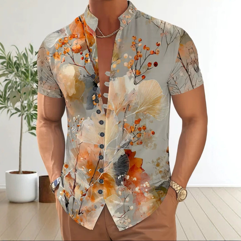 Summer Cross-Border Men's Beach Vacation Short-Sleeved Shirts 3D Digital Printing Cross-Border Men's Clothing European and American Shirts Wholesale Summer Cross-Border Men's Beach Vacation Short-Sleeved Shirts 3D Digital Printing Cross-Border Men's Clothing European and American Shirts Wholesale