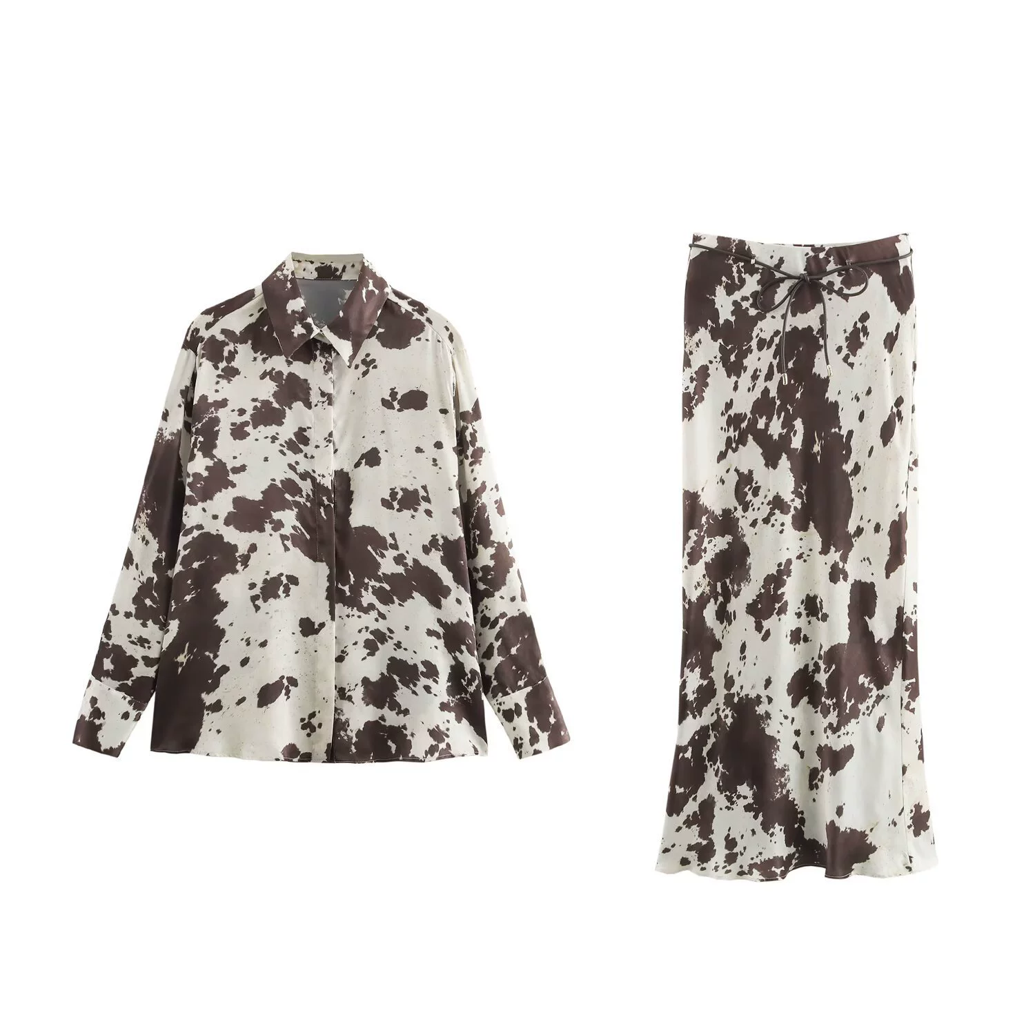 PB & ZA Женское 2025 Новый стиль животных шелковая атласная рубашка 2235108 Юбка 2191108