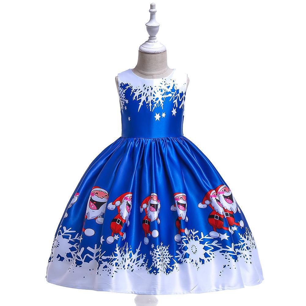 Navidad ropa para niños vestido Comercio exterior nueva historieta impresa satén rendimiento Navidad danza rendimiento falda de las mujeres