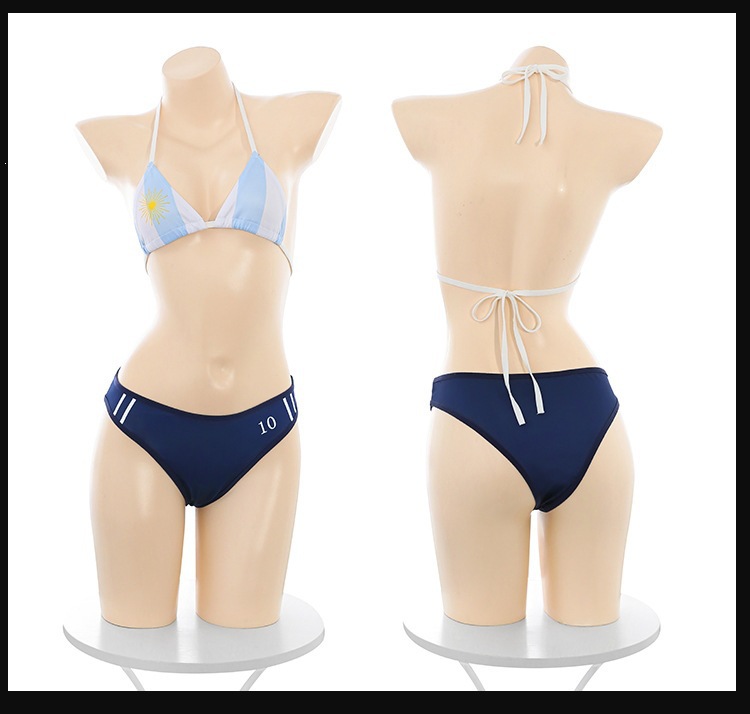 Green Field Football Babe Costume Set with Triangle Cup Top, Short Skirt, Eye Mask and Stockings — detail image 14