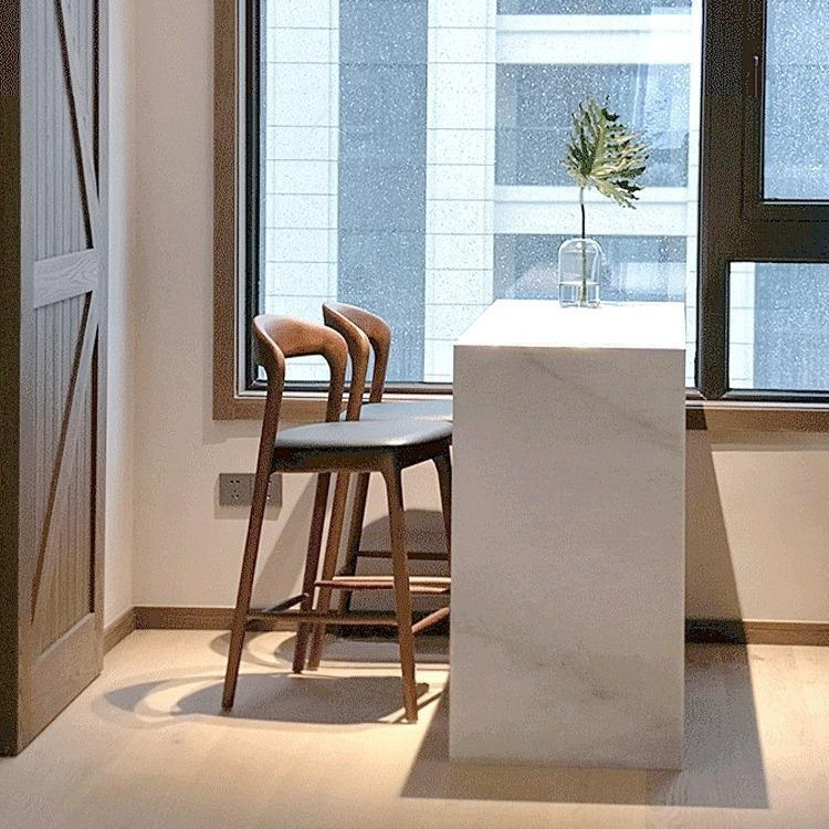 Nordic solid wood home bar chair ash high stool bar chair modern simple front desk reception back chair