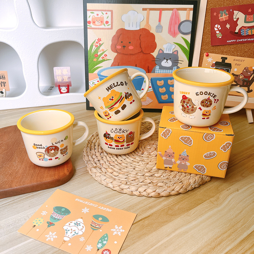Ins cute Korean-style hamburger cartoon ceramic cup, children's breakfast cup, milk cup, coffee cup, gift item