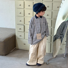 儿童韩版秋季2025新款休闲宽松POLO衫男女童宝宝印花条纹针织上衣