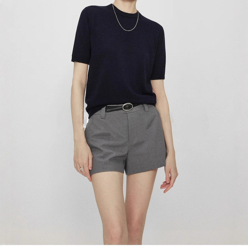 [Ready Stock] L*P Wool Normcore Old Money Style Yangtze Yarn Round Neck Knitwear Short-Sleeved Top