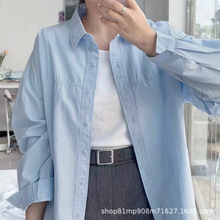 通勤开衫纯棉多色蓝色奶黄色衬衫女内搭叠穿长袖衬衣法式外套女