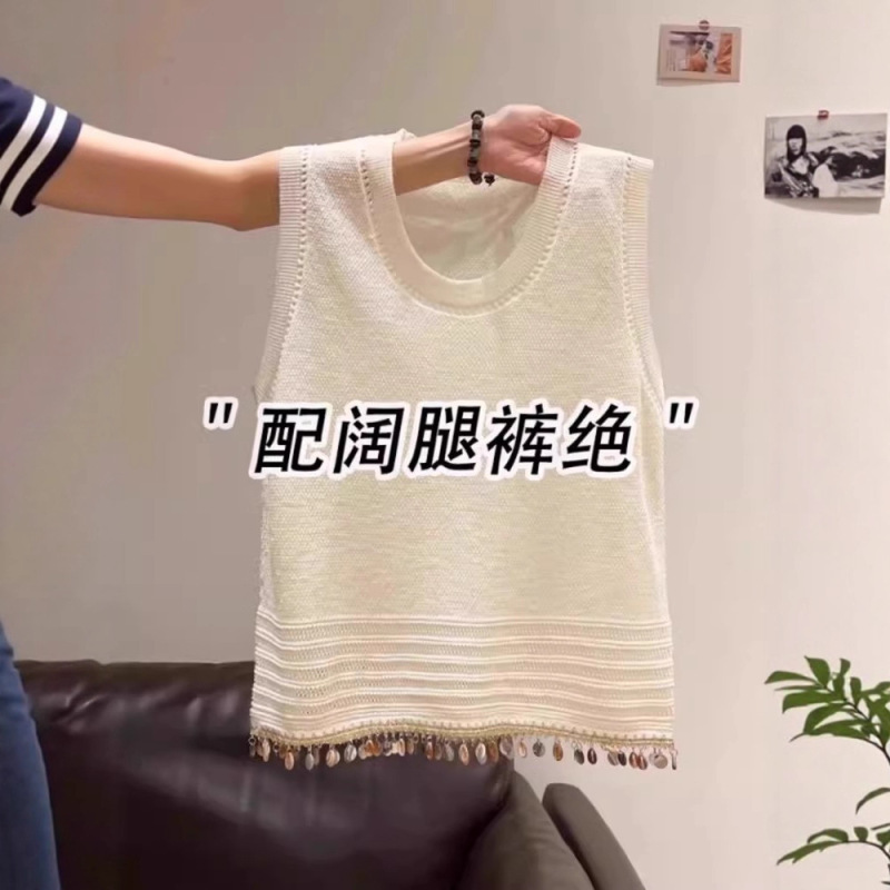 Ethnic Style Tassel Sequin Knitted Vest for Women 2026 New Style Wide Summer Outerwear High-End Sleeveless Top