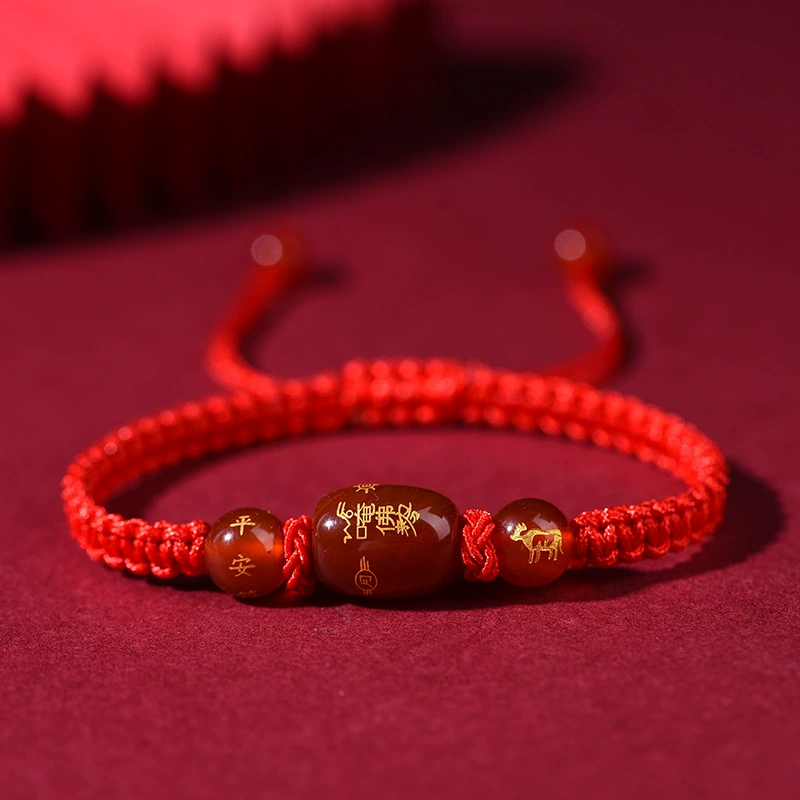 Woven onyx red rope bracelet, birthday charm, Chinese horoscope