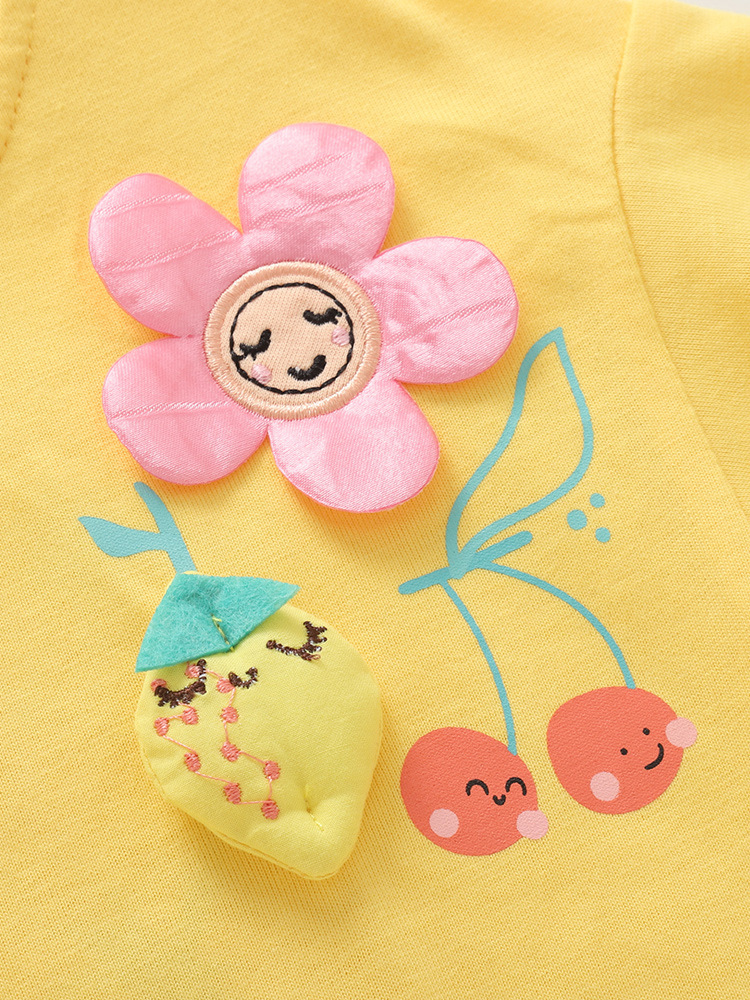 Trajes de niñas malwee transfronterizos verano nuevo cuello redondo camiseta de manga corta adorable niñas para niños europeos y estadounidenses