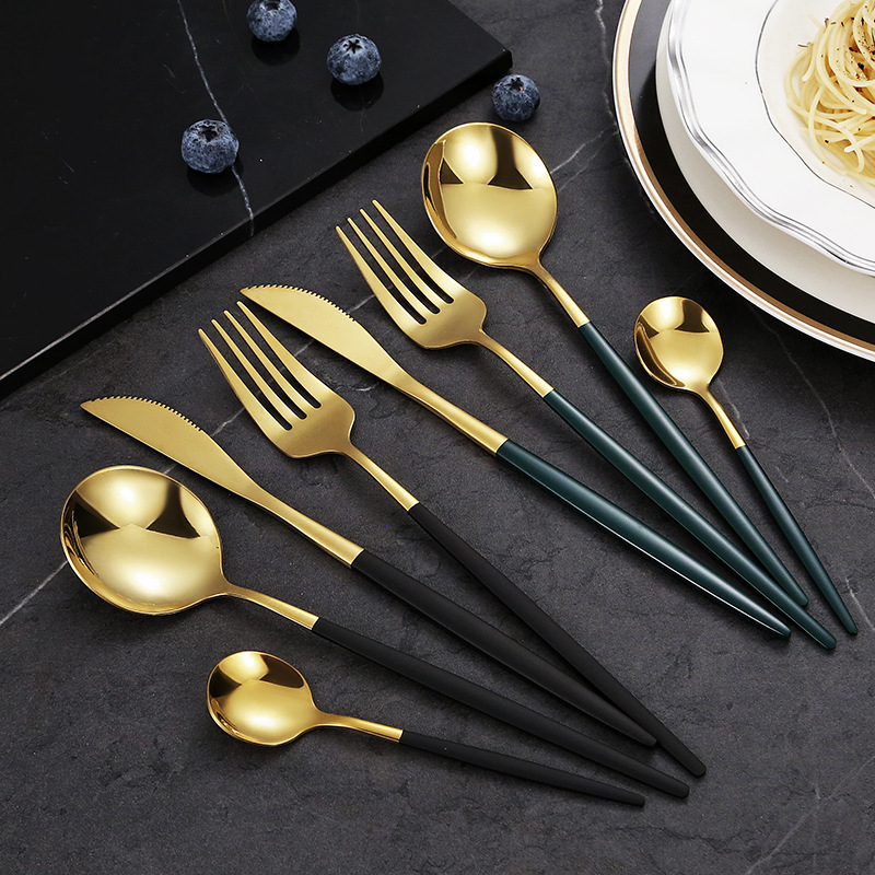 Portuguese stainless steel knife, fork and spoon suit European-style high-looking tableware hotel Western steak knife and fork cross-border spoon and fork Portuguese stainless steel knife, fork and spoon suit European-style high-looking tableware hotel Western steak knife and fork cross-border spoon and fork