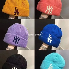 韩国ny毛线帽男女秋冬保暖la针织帽百搭时尚弹性瓜皮刺绣字母潮牌